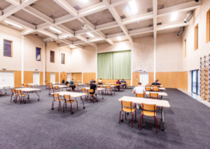 Easyprotec modular tile to protect gymnasium floor at events or main exams