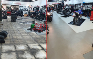 Motorcycle workshop with modulfix pvc floor tiles