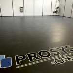 Modulfix hall tiles with screen-printed logo