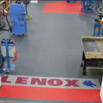 Factory floor with Modulfix logo