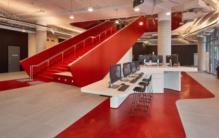 Red rubber tiles with buttons in university
