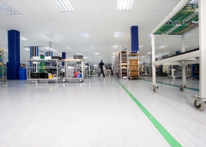 Dissipative vinyl flooring for clean rooms, laboratories, offices, server rooms, etc.