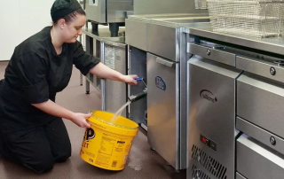 Suprasafe 25 R12 vinyl flooring to prevent slipping in areas with liquids and grease.